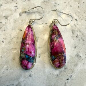 Handmade Pink Oyster Turquoise Sterling Silver Earrings